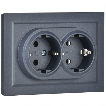 Розетка 2-м СП BRITE РС12-3-БрМ 16А в сборе с заземл. без защ. шторок маренго IEK BR-R21-16-K35-F