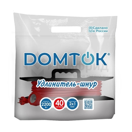 Удлинитель-шнур на рамке 1х40м без заземл. 10А IP20 2.2кВт ПВС 2х1 DOMTOK 2476