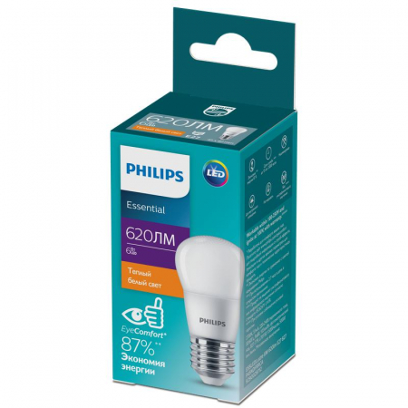 Лампа светодиодная ESS LEDLustre 6Вт P45FR 620лм E27 827 PHILIPS 929002971207 Лампа светодиодная ESS LEDLustre 6Вт P45FR 620лм E27 827 PHILIPS 929002971207