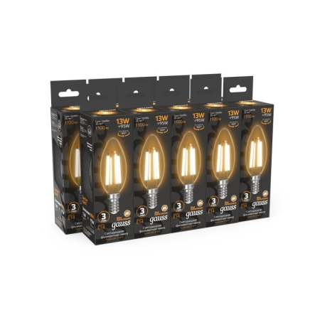Лампа светодиодная филаментная Black Filament 13Вт свеча 2700К тепл. бел. E14 1100лм GAUSS 103801113 Лампа светодиодная филаментная Black Filament 13Вт свеча 2700К тепл. бел. E14 1100лм GAUSS 103801113