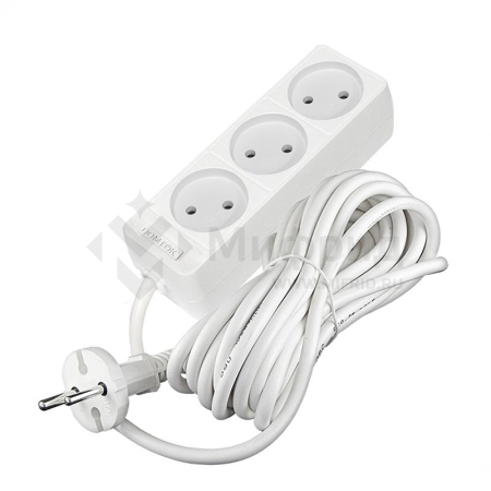 Удлинитель 3х5м без заземл. 10А IP20 2.2кВт ПВС 2х1 бел. DOMTOK 2352