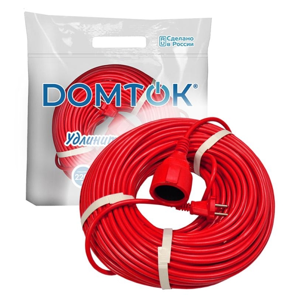 Удлинитель-шнур 1х50м без заземл. 10А IP20 2.2кВт ПВС 2х1 DOMTOK 2505 Удлинитель-шнур 1х50м без заземл. 10А IP20 2.2кВт ПВС 2х1 DOMTOK 2505