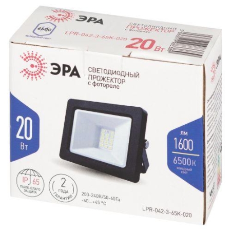 Прожектор светодиодный LPR-042-3-65K-020 20Вт 6500К 1600лм IP65 с встроен. фотореле Эра Б0064457 Прожектор светодиодный LPR-042-3-65K-020 20Вт 6500К 1600лм IP65 с встроен. фотореле Эра Б0064457