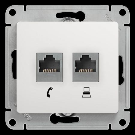 Розетка компьютерная + телефонная 2-м СП Glossa RJ45 + RJ11 кат.5E механизм бел. SE GSL000185 Розетка компьютерная + телефонная 2-м СП Glossa RJ45 + RJ11 кат.5E механизм бел. SE GSL000185