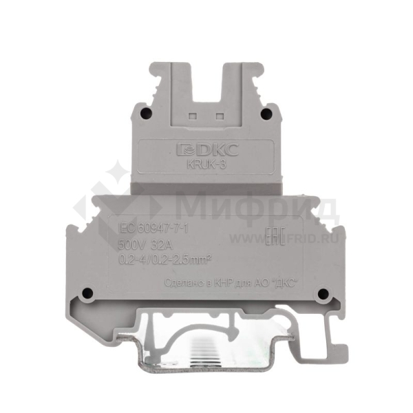 Клемма двухуровневая винтовой зажим 4 точки подключения 2.5кв.мм сер. DKC KRUK-3