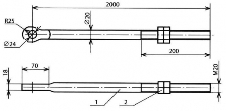 Штанга ушко кованное-нарезка (L=2000) КС-177