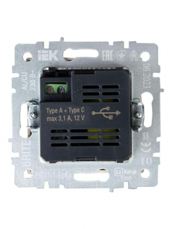 Розетка BRITE USB A+C 18Вт РЮ11-1-БрКр механизм беж. IEK BR-U22-018-K10 Розетка BRITE USB A+C 18Вт РЮ11-1-БрКр механизм беж. IEK BR-U22-018-K10