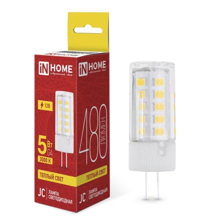 Лампа светодиодная LED-JC 5Вт 12В G4 3000К 480лм IN HOME 4690612059013 Лампа светодиодная LED-JC 5Вт 12В G4 3000К 480лм IN HOME 4690612059013