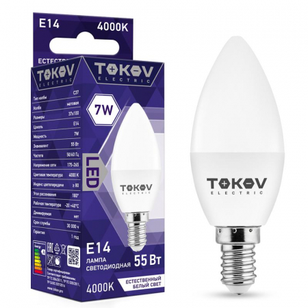 Лампа светодиодная 7Вт С37 4000К Е14 176-264В TOKOV ELECTRIC TKE-C37-E14-7-4K Лампа светодиодная 7Вт С37 4000К Е14 176-264В TOKOV ELECTRIC TKE-C37-E14-7-4K
