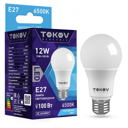 Лампа светодиодная 12Вт А60 6500К Е27 176-264В TOKOV ELECTRIC TKE-A60-E27-12-6.5K Лампа светодиодная 12Вт А60 6500К Е27 176-264В TOKOV ELECTRIC TKE-A60-E27-12-6.5K