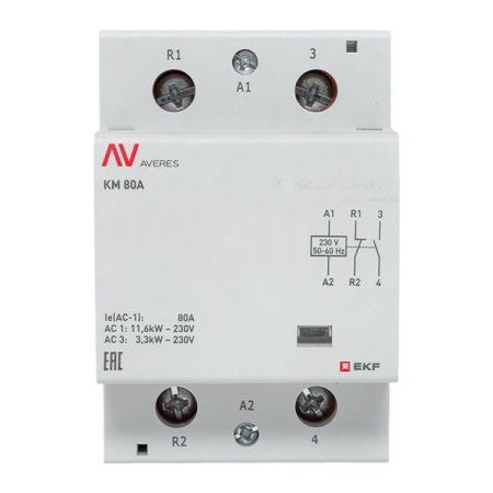 Контактор модульный КМ 80А 1NC+1NO 230В AC (3 мод.) AVERES EKF km-av-3-80-11-230V Контактор модульный КМ 80А 1NC+1NO 230В AC (3 мод.) AVERES EKF km-av-3-80-11-230V