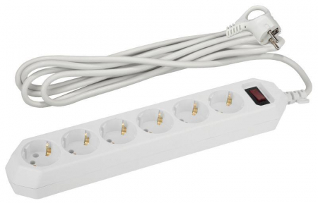 Удлинитель с сетевым фильтром 6х5м с заземл. 10А IP20 USF-6es-5m-W с выкл. с базов. защитой бел. Эра Б0037264 Удлинитель с сетевым фильтром 6х5м с заземл. 10А IP20 USF-6es-5m-W с выкл. с базов. защитой бел. Эра Б0037264