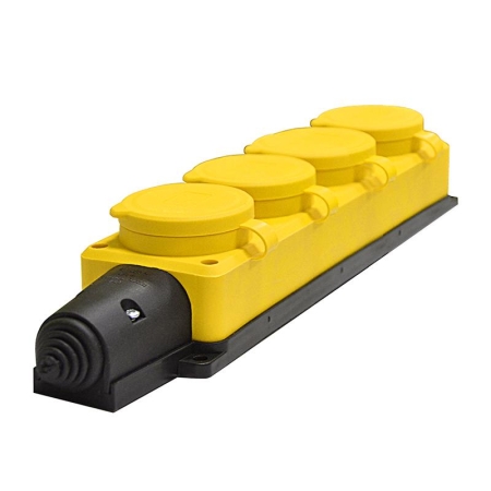 Колодка удлинителя 4-м 1ф с заглушками компакт каучук желт. Universal 3084 Колодка удлинителя 4-м 1ф с заглушками компакт каучук желт. Universal 3084