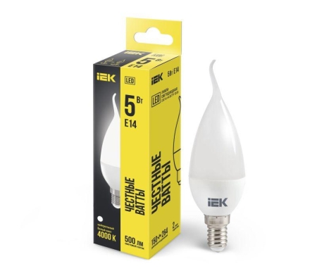 Лампа светодиодная 5Вт CB35 свеча на ветру 4000К нейтр. бел. E14 450лм 230-240В IEK LLE-CB35-5-230-40-E14 Лампа светодиодная 5Вт CB35 свеча на ветру 4000К нейтр. бел. E14 450лм 230-240В IEK LLE-CB35-5-230-40-E14
