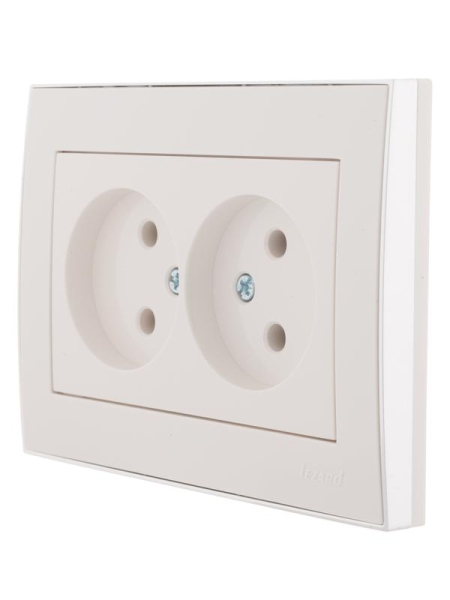 Розетка 2-м СП Rain 16А IP20 без заземл. с хром. боковой вставкой керамика бел. LEZARD 703-0225-128