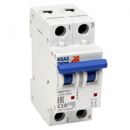 Выключатель автоматический модульный 2п C 16А 10кА OptiDin BM63-2C16-10-УХЛ3 КЭАЗ 261342 Выключатель автоматический модульный 2п C 16А 10кА OptiDin BM63-2C16-10-УХЛ3 КЭАЗ 261342