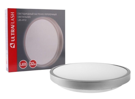 Светильник светодиодный LBS-8732 32Вт Flat silver настенно-потолочный Ultraflash 15160 Светильник светодиодный LBS-8732 32Вт Flat silver настенно-потолочный Ultraflash 15160