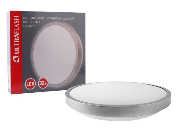 Светильник светодиодный LBS-8732 32Вт Flat silver настенно-потолочный Ultraflash 15160
