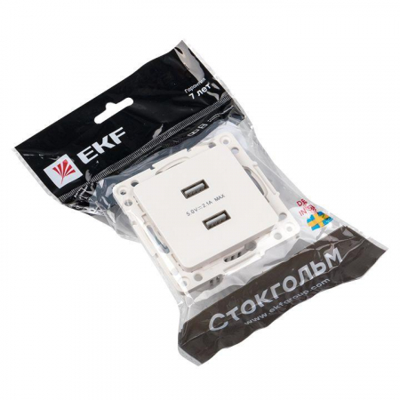 Розетка USB 2-м Стокгольм 2.1А механизм бел. PROxima EKF EYR16-028-10-2USB Розетка USB 2-м Стокгольм 2.1А механизм бел. PROxima EKF EYR16-028-10-2USB