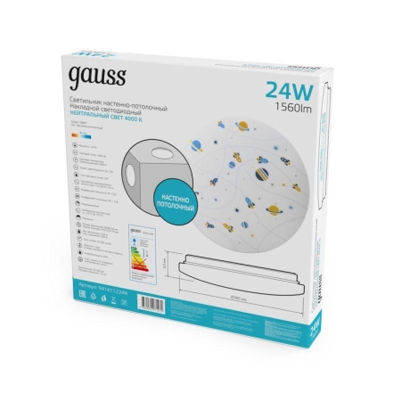 Светильник светодиодный 380х63 24Вт 4000К IP20 1560Лм круг (космос) настенно-потолочный накладной GAUSS 941411224R Светильник светодиодный 380х63 24Вт 4000К IP20 1560Лм круг (космос) настенно-потолочный накладной GAUSS 941411224R