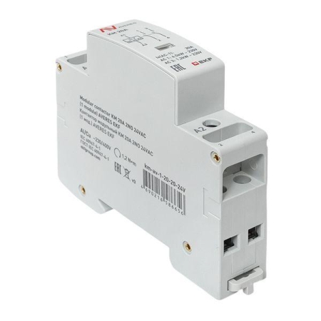 Контактор модульный КМ 20А 2NО 24В AC (1 мод.) AVERES EKF km-av-1-20-20-24V Контактор модульный КМ 20А 2NО 24В AC (1 мод.) AVERES EKF km-av-1-20-20-24V