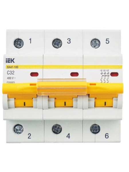 Выключатель автоматический модульный 3п C 32А 10кА ВА47-100 KARAT IEK MVA40-3-032-C Выключатель автоматический модульный 3п C 32А 10кА ВА47-100 KARAT IEK MVA40-3-032-C