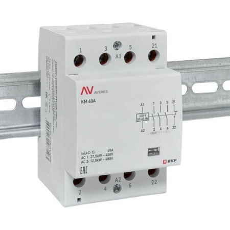 Контактор модульный КМ 40А 3NO+1NC 230В AC (3 мод.) AVERES EKF km-av-3-40-31-230V Контактор модульный КМ 40А 3NO+1NC 230В AC (3 мод.) AVERES EKF km-av-3-40-31-230V