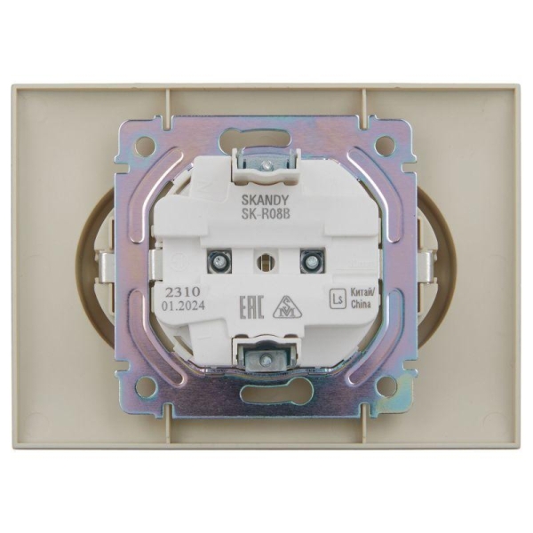 Розетка 2-м SKANDY 16А с заземл. без защ. шторок в сборе SK-R08B беж. IEK SK-R21-16-K10-F