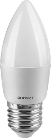 Лампа светодиодная 61 130 OLL-C37-8-230-6.5K-E27-FR 8Вт свеча 6500К холод. бел. E27 800лм 176-264В ОНЛАЙТ 61130