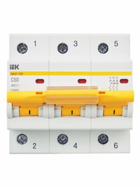Выключатель автоматический модульный 3п C 50А 10кА ВА47-100 KARAT IEK MVA40-3-050-C Выключатель автоматический модульный 3п C 50А 10кА ВА47-100 KARAT IEK MVA40-3-050-C