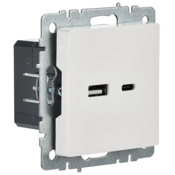 Розетка BRITE USB A+C 18Вт РЮ11-1-БрБ механизм бел. IEK BR-U22-018-K01