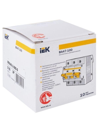 Выключатель автоматический модульный 3п D 80А 10кА ВА47-100 KARAT IEK MVA40-3-080-D Выключатель автоматический модульный 3п D 80А 10кА ВА47-100 KARAT IEK MVA40-3-080-D