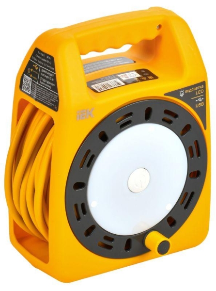 Удлинитель на катушке 3х15м с заземл. Industrial УК15 2P+PE 3х1.5кв.мм USBх2 LED термозащита IEK IN-KP24-16-03-15-UL
