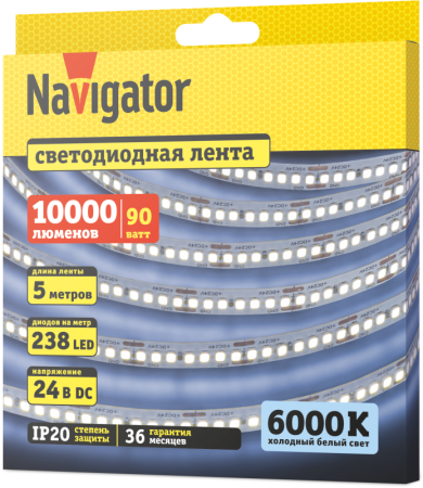 Лента светодиодная 95 299 NLS-2835CW240-18-IP20-24V (уп.5м) Navigator 95299