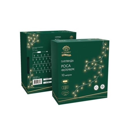 Гирлянда светодиодная "Роса "Фейерверк" 10м 250LED тепл. бел. 7.2Вт IP20 с контроллером на катушке Neon-Night 303-436 Гирлянда светодиодная "Роса "Фейерверк" 10м 250LED тепл. бел. 7.2Вт IP20 с контроллером на катушке Neon-Night 303-436