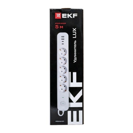 Удлинитель 5х5м IP20 2USB 2.4А+2type-C LUX 1.5кв.мм EKF UBA-LUX-505-TC Удлинитель 5х5м IP20 2USB 2.4А+2type-C LUX 1.5кв.мм EKF UBA-LUX-505-TC