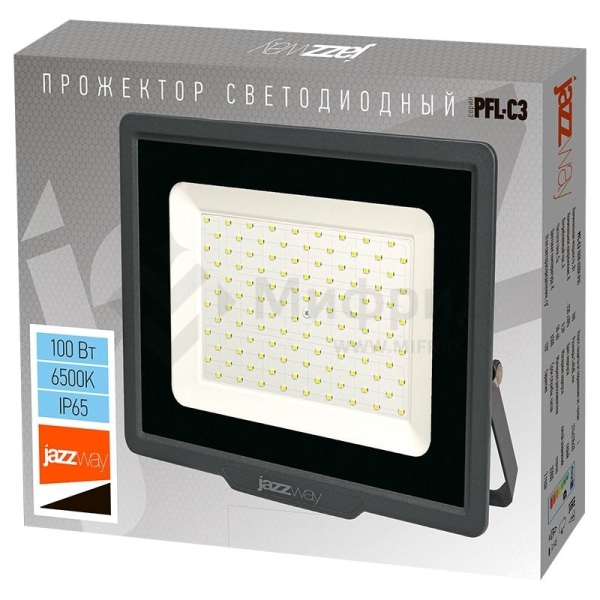Прожектор светодиодный PFL-C3 100Вт 6500К IP65 ДО закален. прозр. стекло JazzWay 5023628A