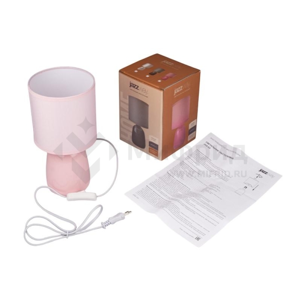Светильник настольный JH2-02-pk E14 IP20 130х130х255мм керамика; ткань; PVC-пластик роз. JazzWay 5062337