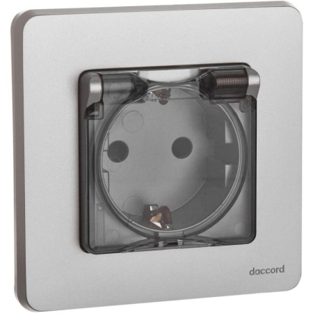 Розетка 1-м СП Inspiria 16А IP44 250В 2P+E защ. шторки с крышкой немецк. стандарт механизм алюм. IEK 673742