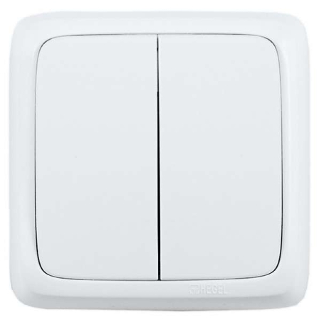 Выключатель 2-кл. ОП Альфа 16А IP20 250В с изолир. пластиной бел. HEGEL ВА16-153