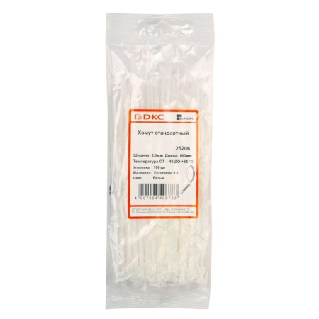 Хомут кабельный 2.6х160 полиамид бел. (уп.100шт) DKC 25206 Хомут кабельный 2.6х160 полиамид бел. (уп.100шт) DKC 25206