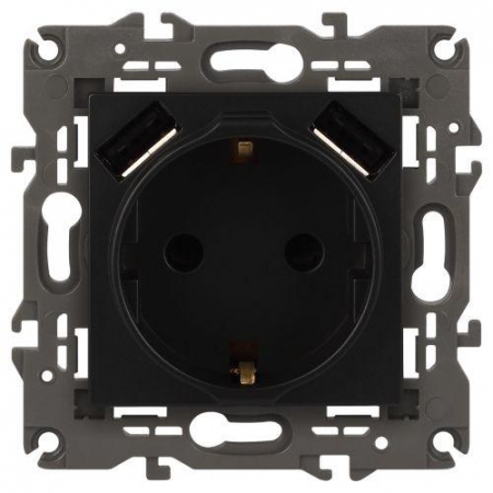 Розетка 16А 250В 2P+E с 2хUSB 5В-3А защ. шторки Elegance антрацит 14-4109-05 ЭРА Б0047871