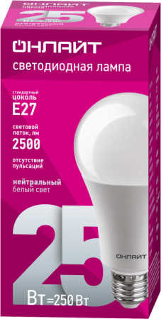 Лампа светодиодная 61 954 OLL-A60-25-230-4K-E27 25Вт грушевидная 4000К нейтр. бел. E27 2500лм 176-264В ОНЛАЙТ 61954