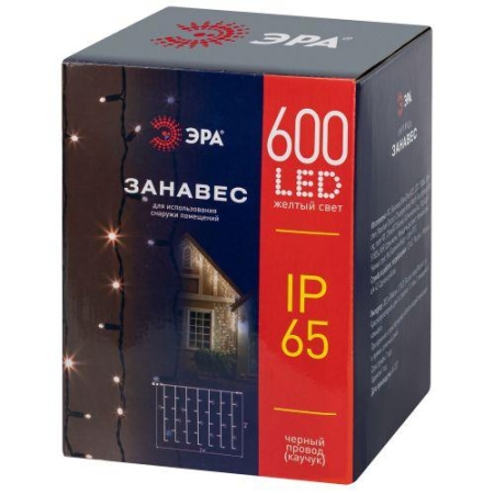 Гирлянда светодиодная "Занавес" 3х2м 600LED желт. ERAPS-Z Эра Б0060547 Гирлянда светодиодная "Занавес" 3х2м 600LED желт. ERAPS-Z Эра Б0060547