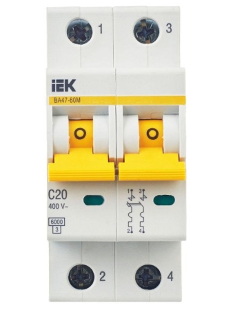 Выключатель автоматический модульный 2п C 20А 6кА ВА47-60M KARAT IEK MVA31-2-020-C Выключатель автоматический модульный 2п C 20А 6кА ВА47-60M KARAT IEK MVA31-2-020-C