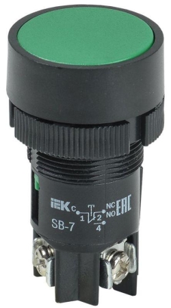 Кнопка SB-7 "Пуск" d22мм 1з+1р 0.6-10А 240В зел. IEK BBT40-SB7-K06