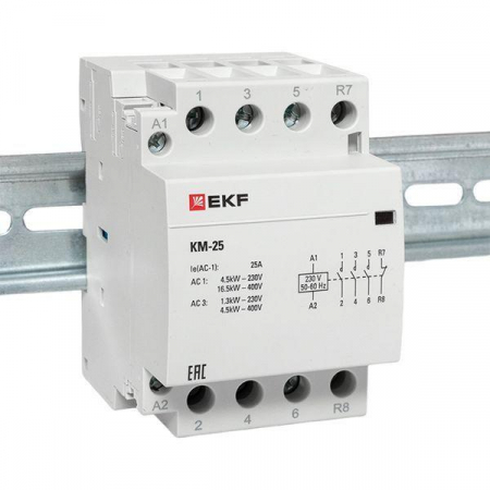 Контактор модульный КМ 25А 3NО+NC (3 мод.) EKF km-3-25-31 Контактор модульный КМ 25А 3NО+NC (3 мод.) EKF km-3-25-31