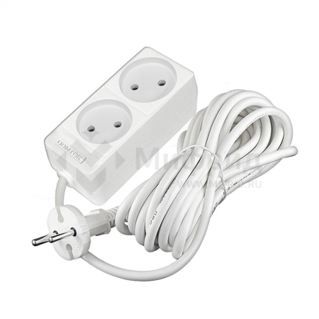 Удлинитель 2х5м без заземл. 10А IP20 2.2кВт ПВС 2х1 бел. DOMTOK 2347