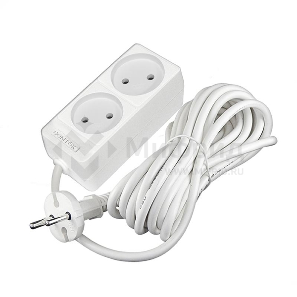 Удлинитель 2х5м без заземл. 10А IP20 2.2кВт ПВС 2х1 бел. DOMTOK 2347