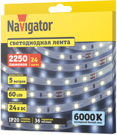 Лента светодиодная 95 295 NLS-2835CW60-4.8-IP20-24V (уп.5м) Navigator 95295